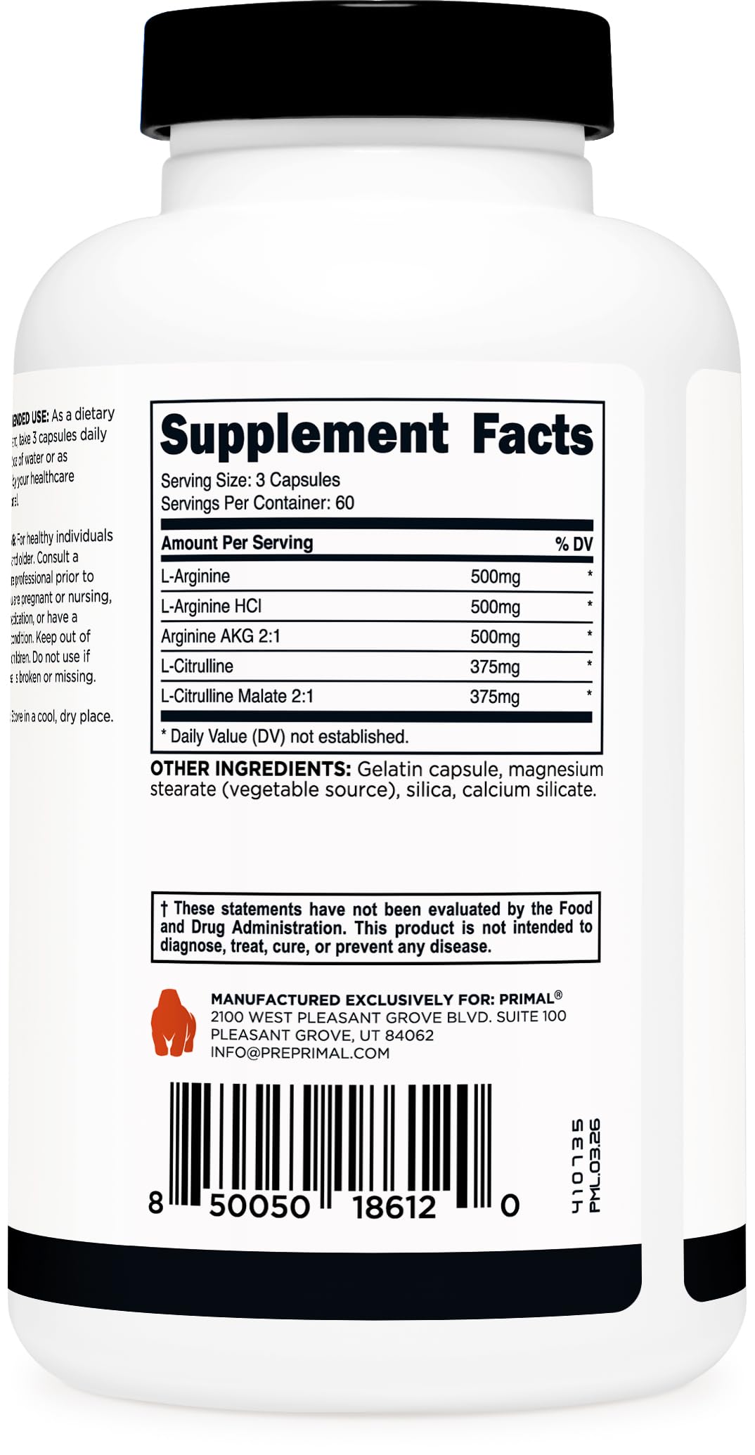 Primal Nitric Oxide Booster (2,250mg) 180 Capsules