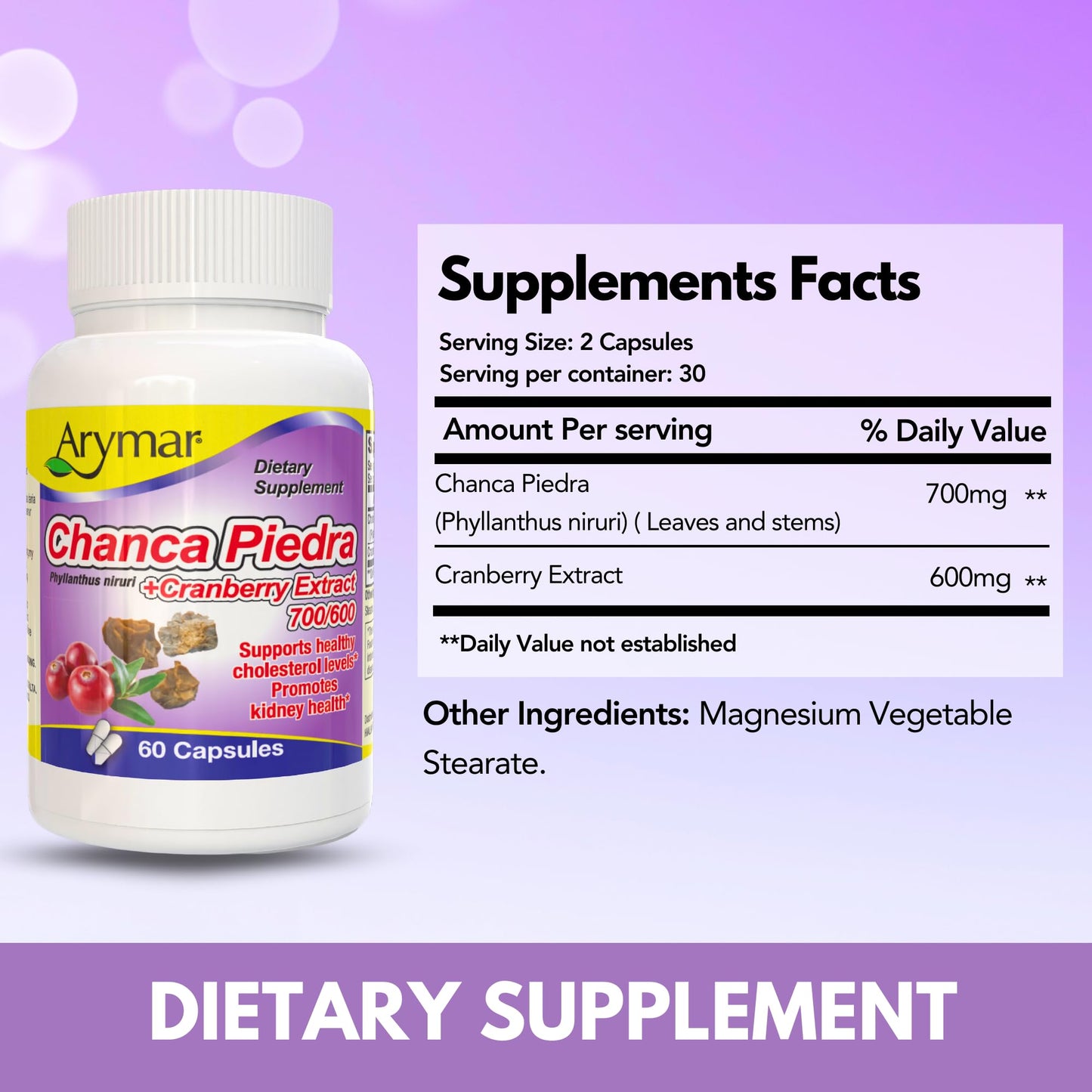 Arymar Chanca Piedra with Cranberry – Herbal Support for Urinary Wellness & Kidney Function, 60 Capsules