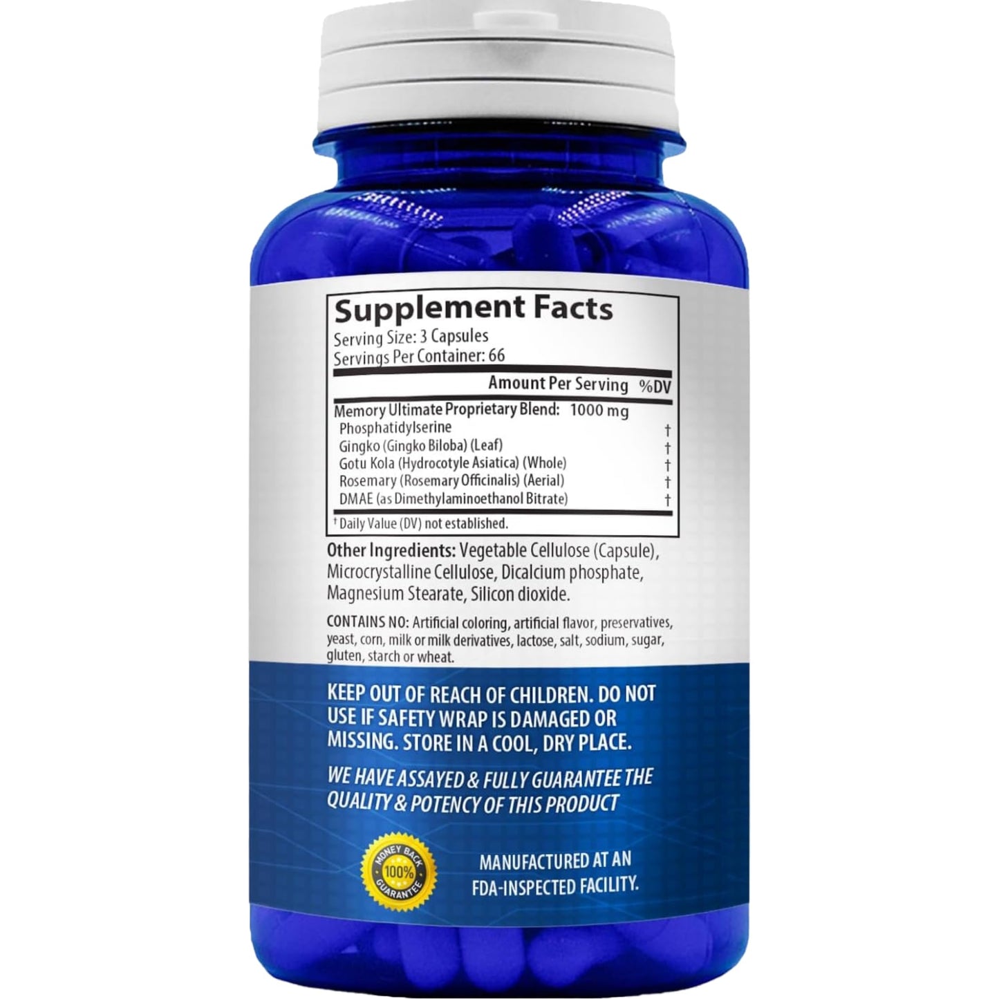 NasaBeahava Memory Supplement for Brain Support with Phosphatidylserine, Ginkgo Biloba, DMAE, Rosemary & Gotu Kola Capsule 200 Count