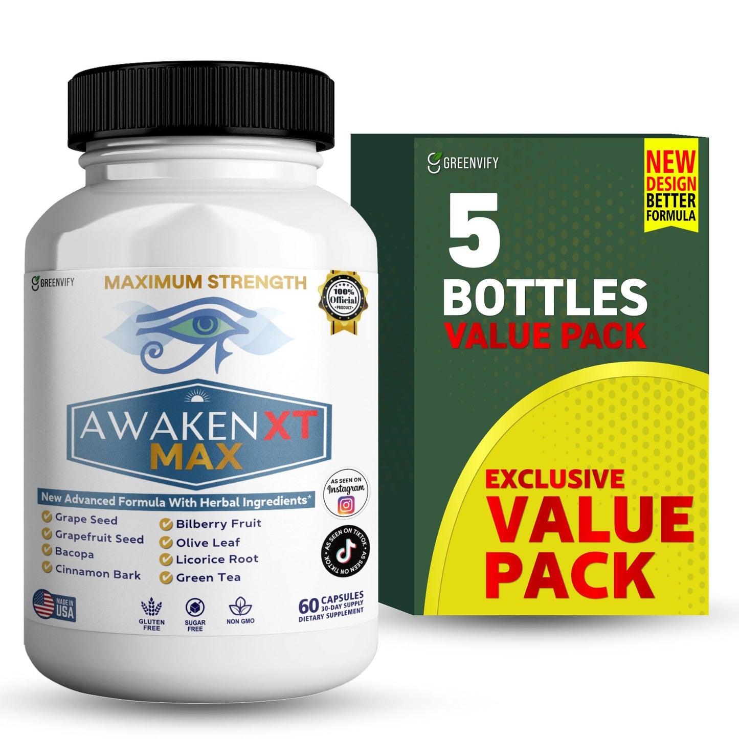 GREENVIFY Awaken XT Max Nootropic Supplement 60 Capsules