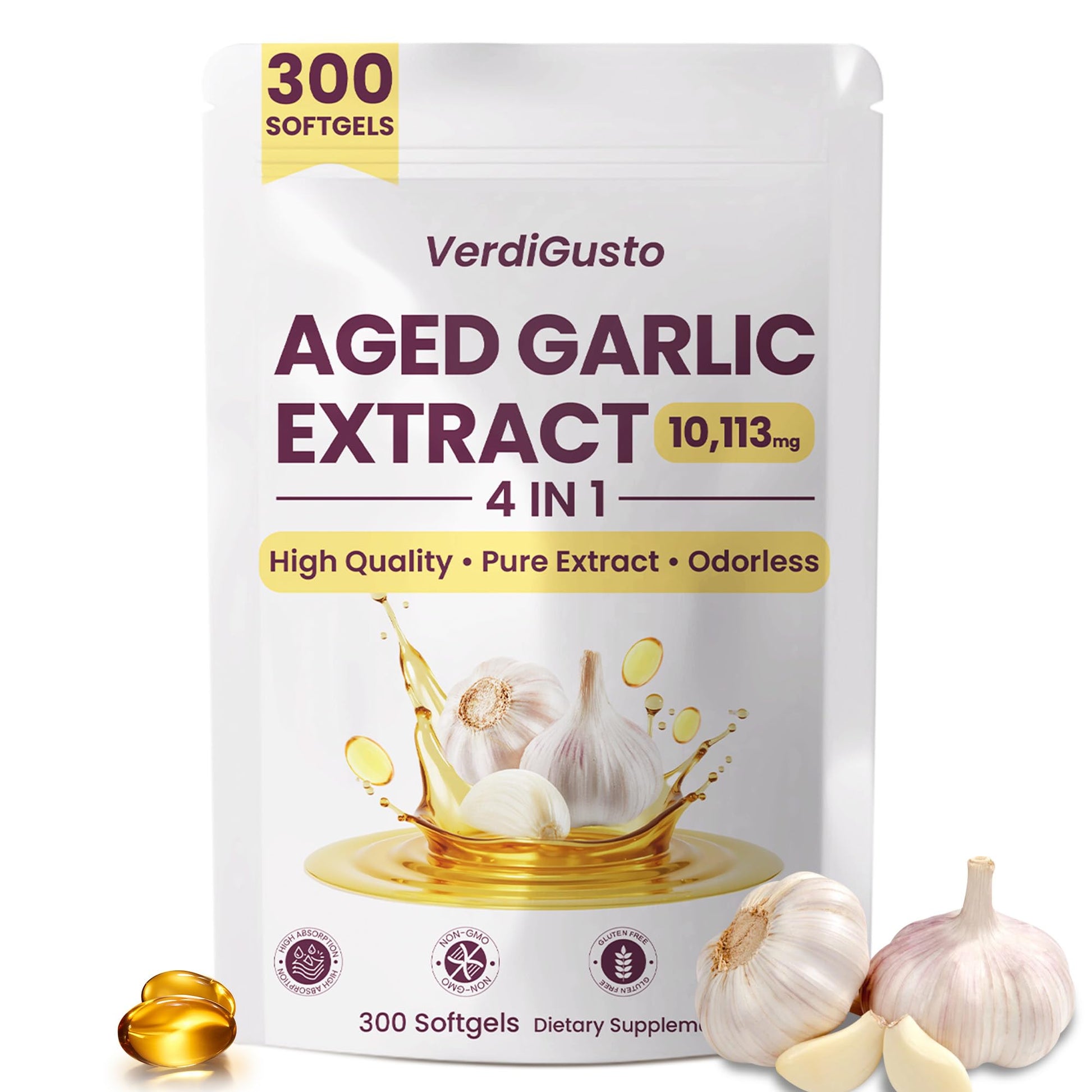 VerdiGusto 4-in-1 Aged Garlic Extract Softgels, 300 Count