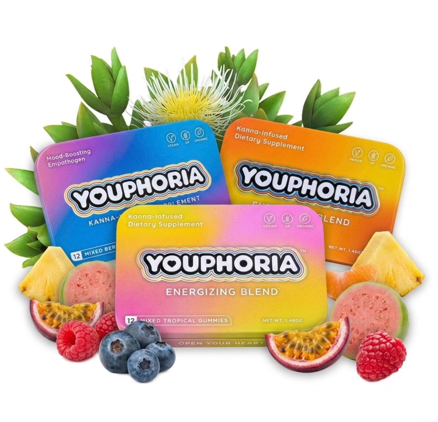 Youphoria Kanna Gummies 600mg Vegan Botanical Supplement for Mood Support, Gummy, 12 Count