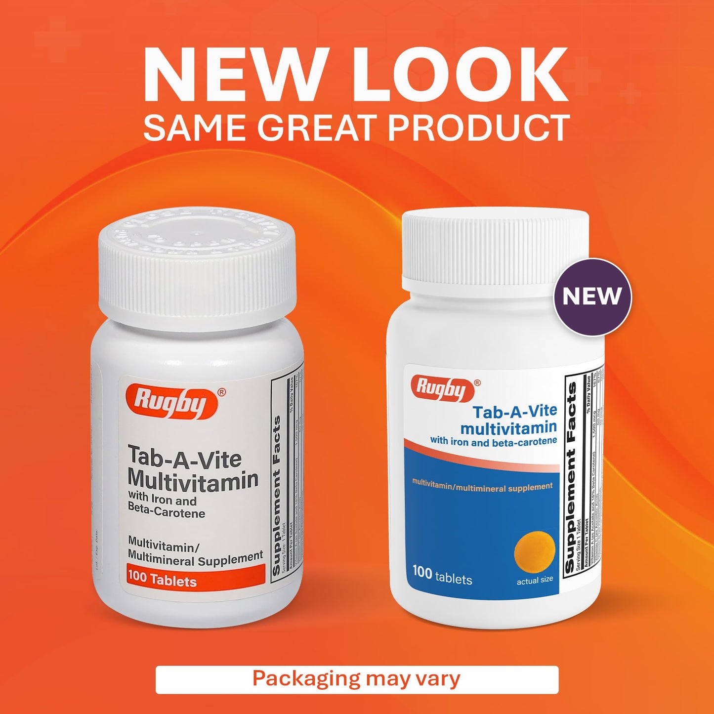 Rugby Laboratories Tab-A-Vite Multivitamin with Iron and Beta-Carotene Tablet, 100 Tablets