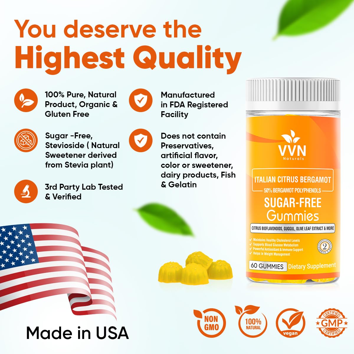VVN Naturals 2900mg Citrus Bergamot Blend 25:1 Extract Gummies 60 Count