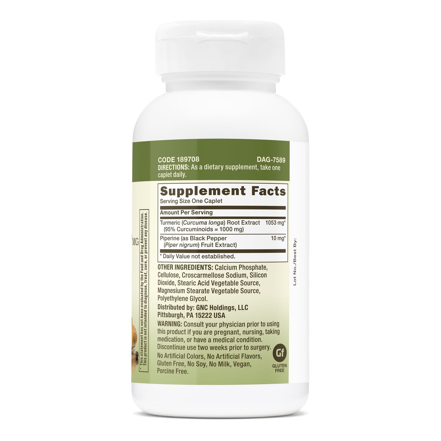 GNC Herbal Plus Turmeric Curcumin 1000mg + Piperine Caplets, 60 Count