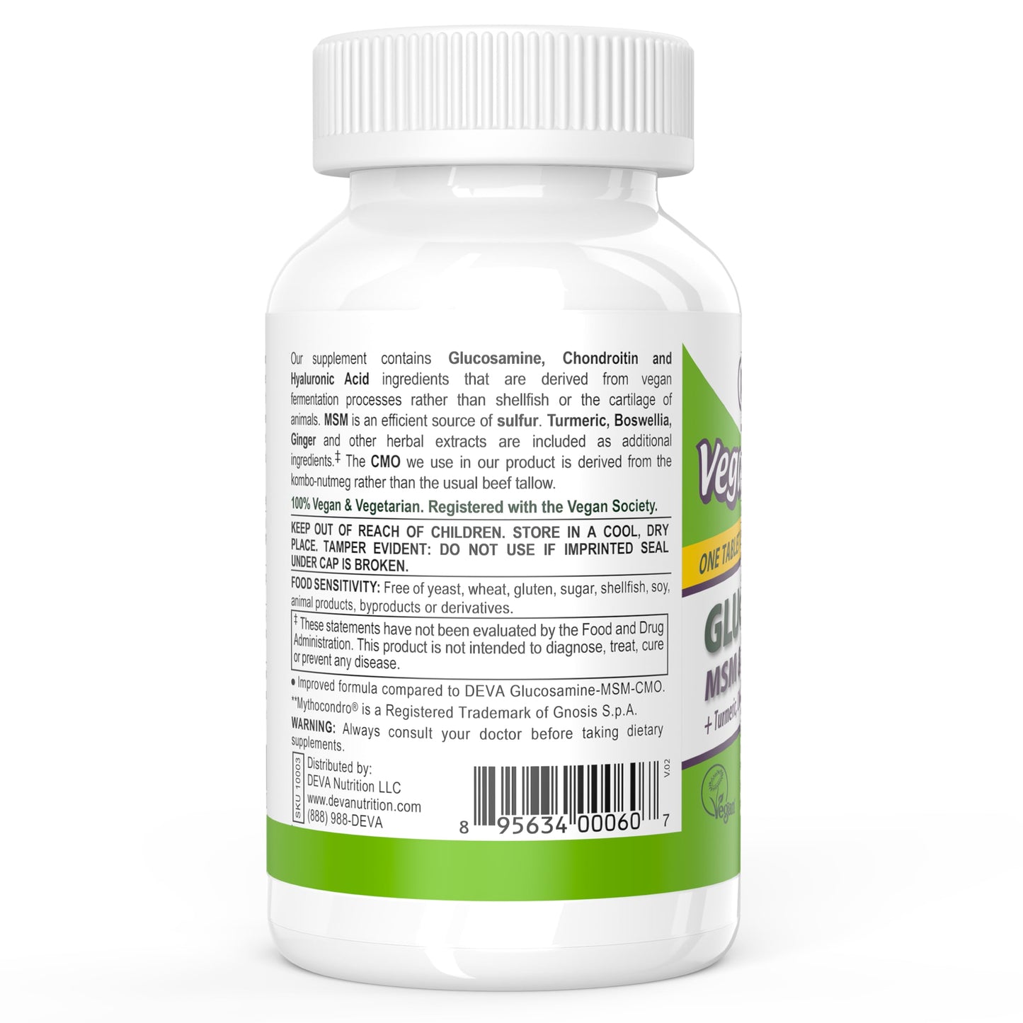 DEVA Vegan Glucosamine MSM & Chondroitin + Turmeric, CMO, Boswellia, Hyaluronic Acid & More, Improved Non-Animal Formula, 180 Tablets