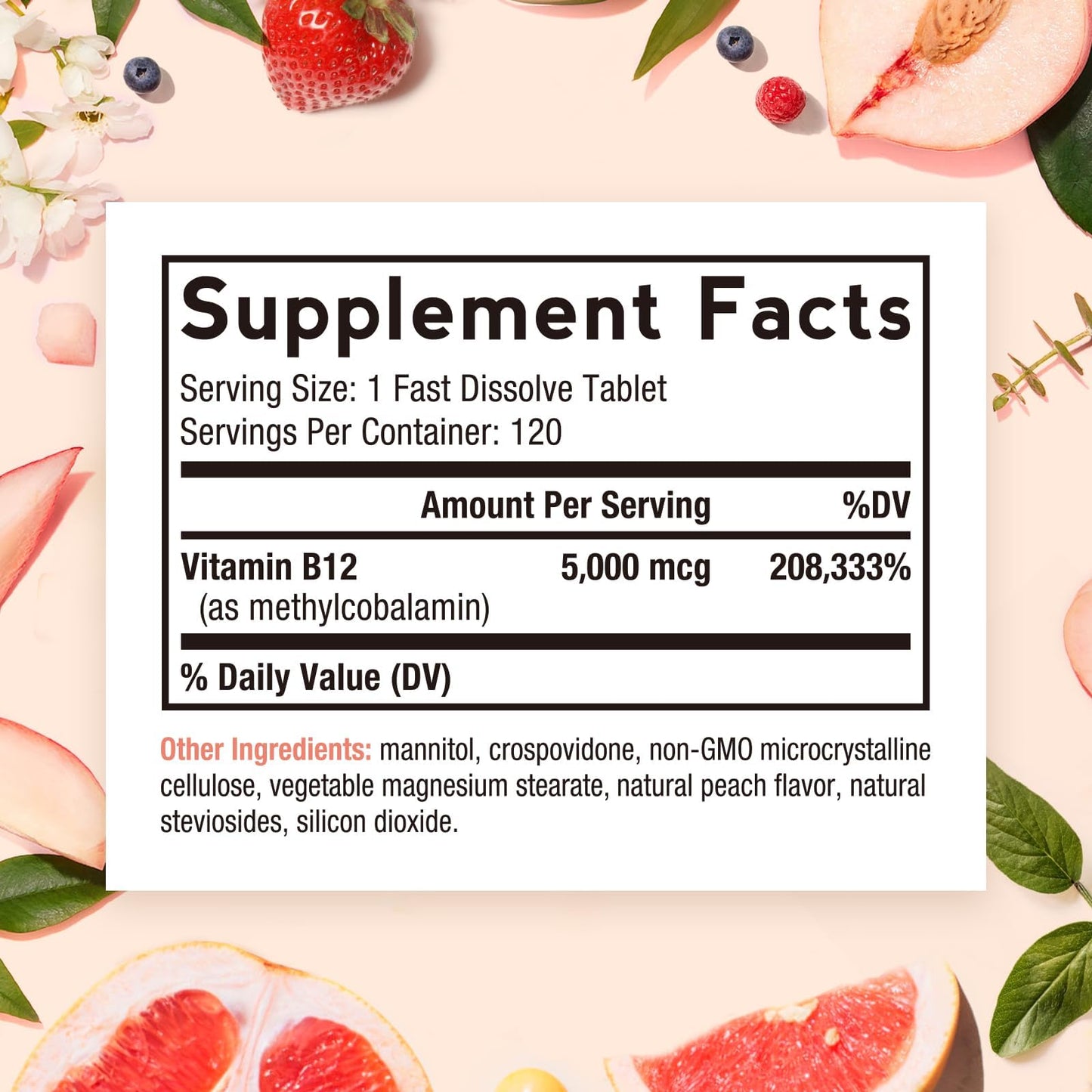 Doctor's Recipes Vitamin B12 Methylcobalamin 5000 mcg Tablets, 120 Tablets