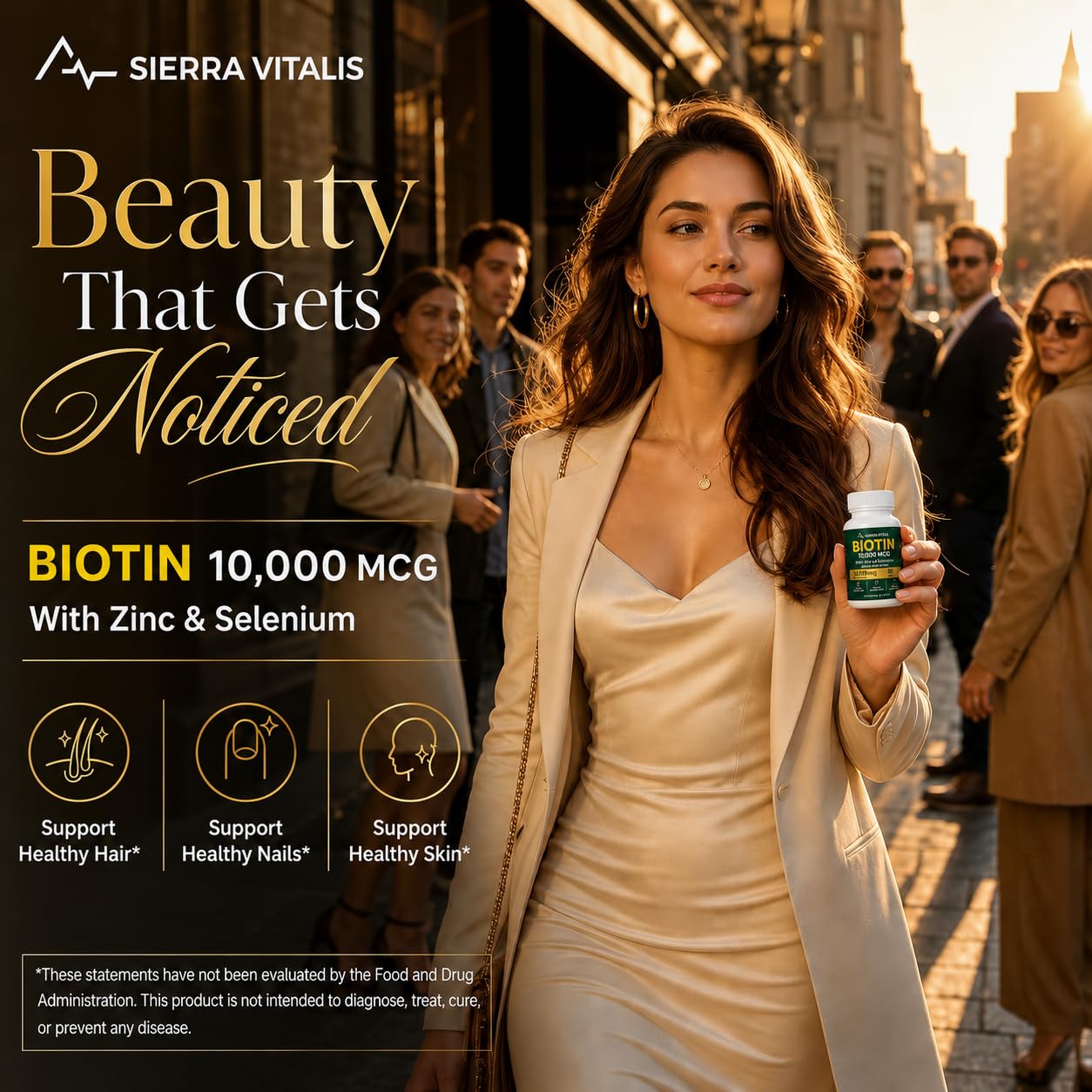 SIERRA VITALIS Biotin 10000mcg Hair Growth Tablets, Zinc + Selenium, 90 Count, Non-GMO, Gluten Free