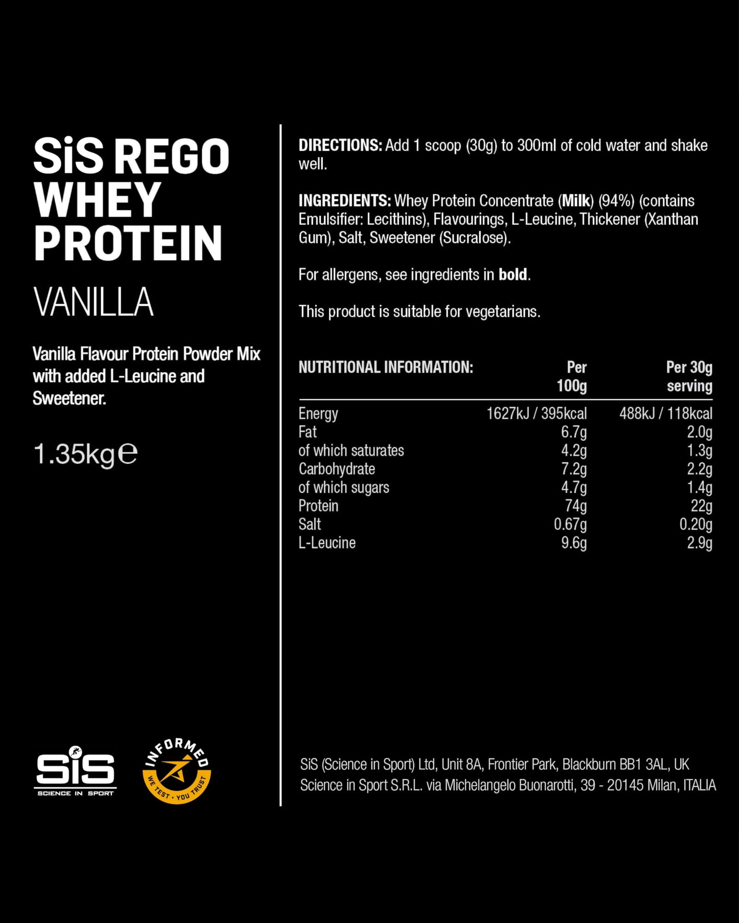 Science in Sport REGO Whey Protein Powder, 47 oz