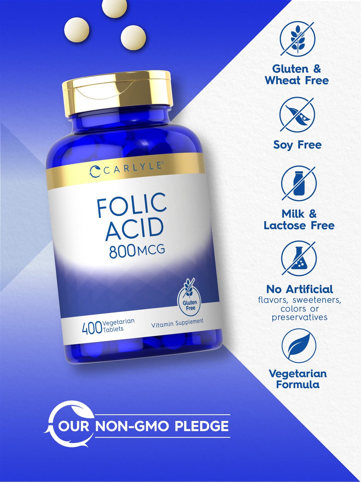 Carlyle Folic Acid 800 Mcg Tablets, 400 Count
