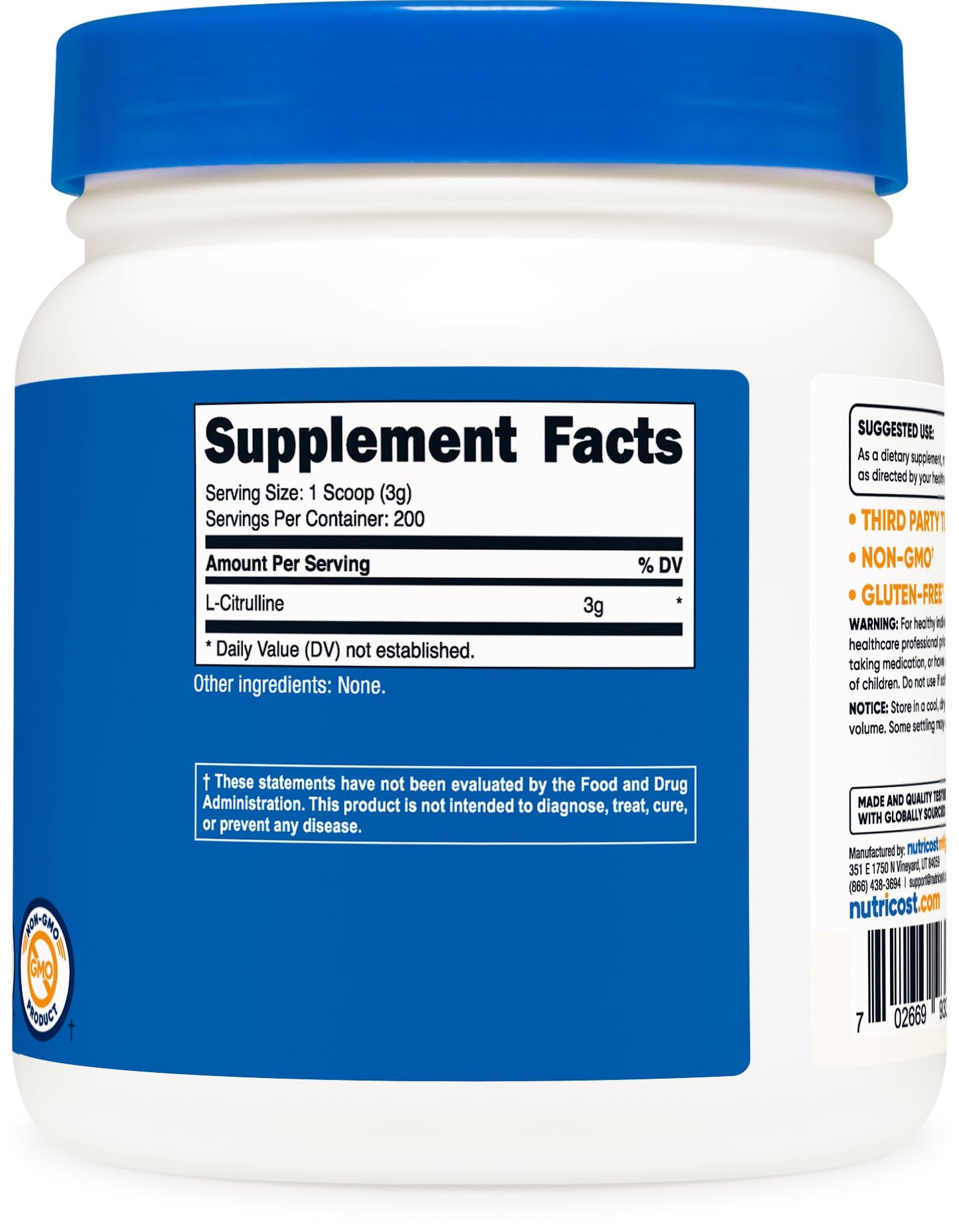 Nutricost Pure L-Citrulline (Base) Powder, 1200 Grams