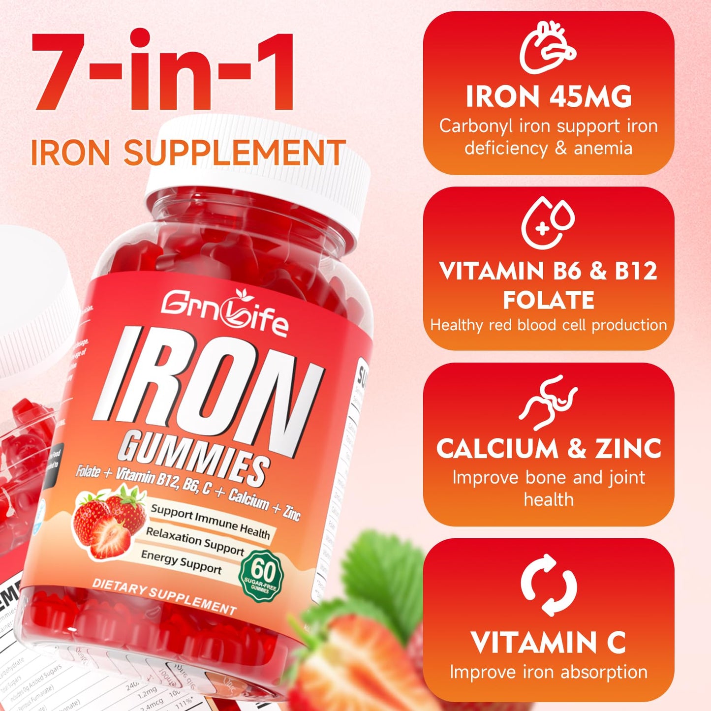 GrnLife Iron Gummies 120 Count