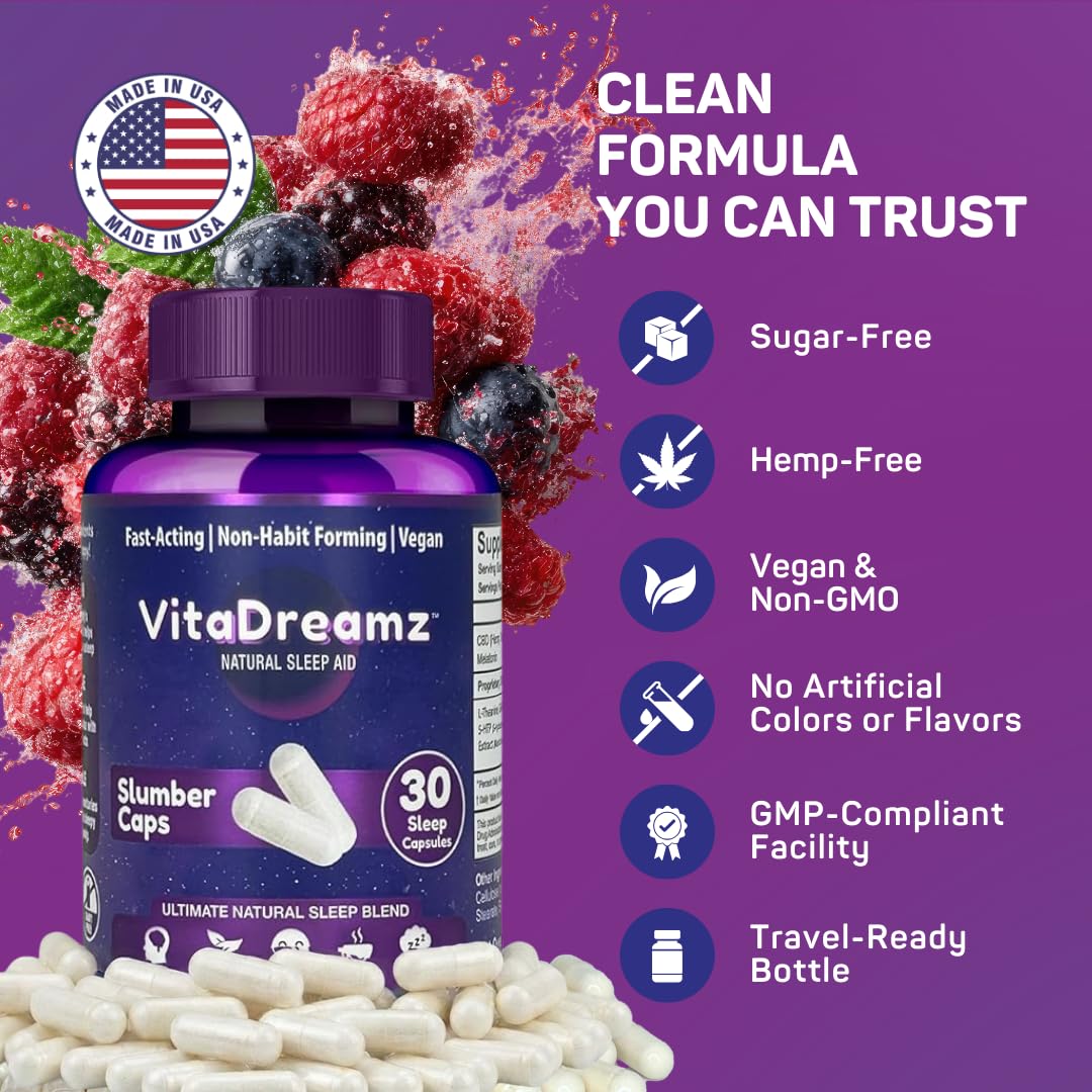 VitaDreamz Melatonin with L-Theanine & GABA Capsules 30 Count
