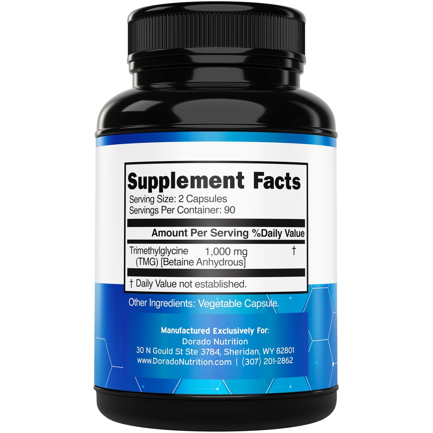 Dorado Nutrition TMG Trimethylglycine Supplement 1,000mg Capsule, 180 Count