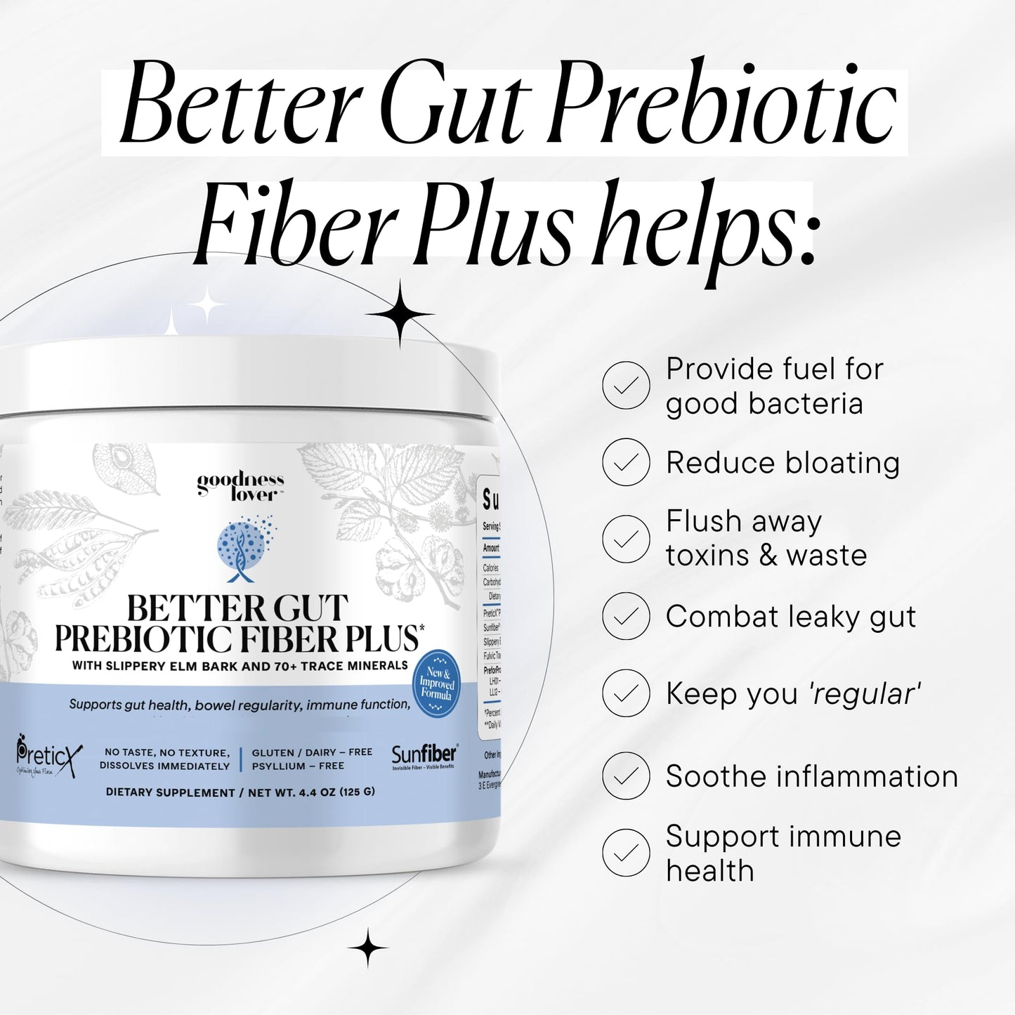 Goodness Lover Better Gut Prebiotic Fiber Plus Powder, 4.4 Ounce