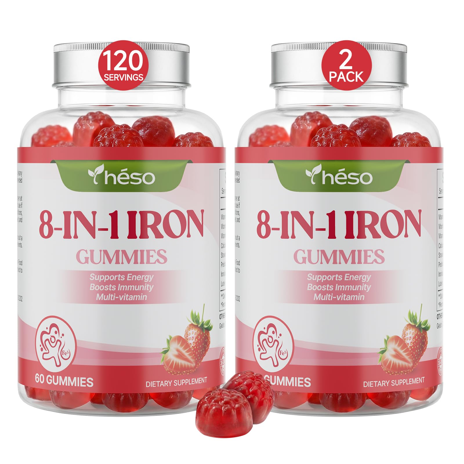 Yheso Kids Iron Capsules 20 mg with Vitamin A, C, B6 & Lutein – Sugar Free Children’s Multivitamin for Daily Nutrition – Strawberry Flavor, 120 Capsules