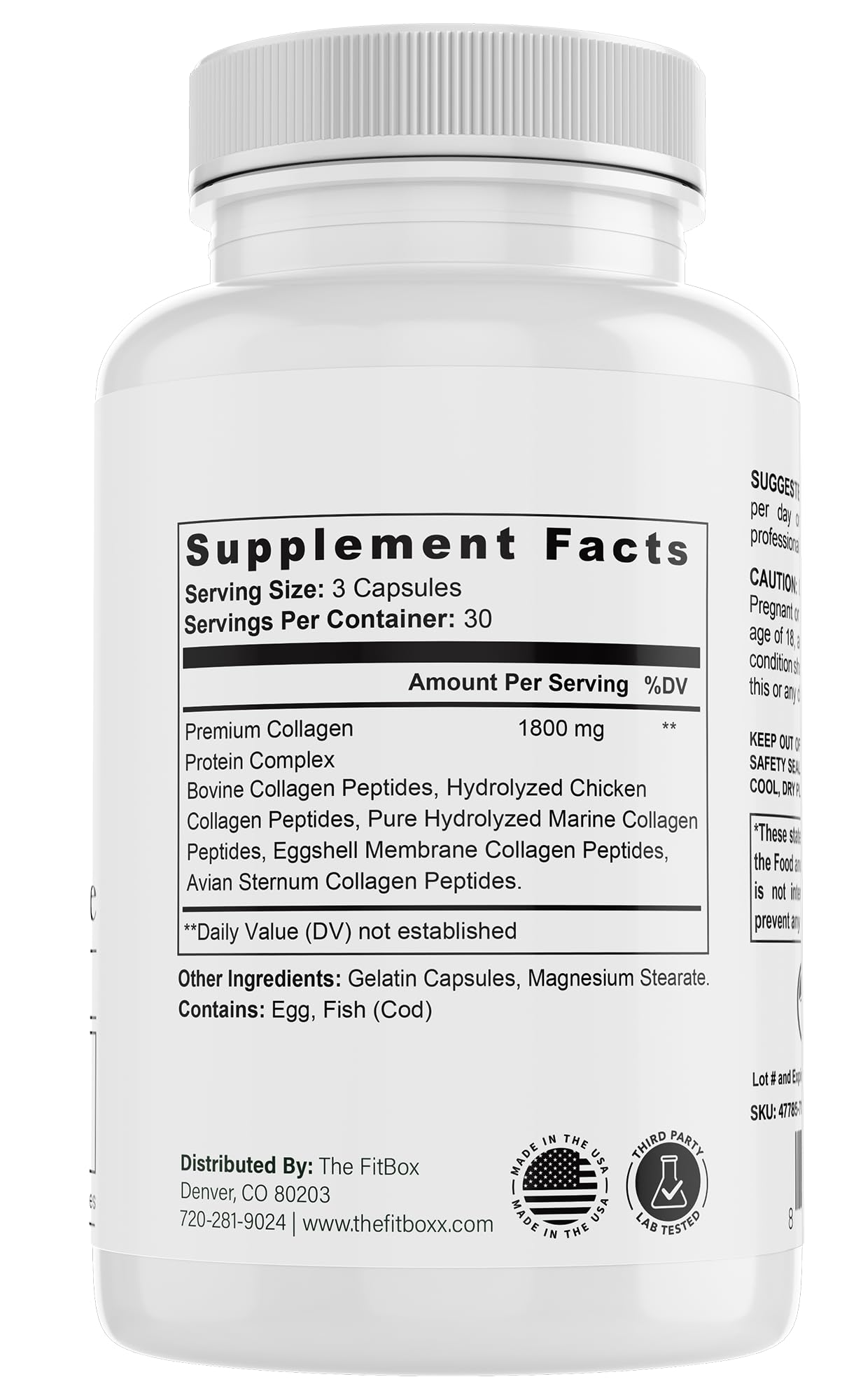 Fit Boxx Collagen5X Complete Multi-Source Collagen Types I, II, III, V & X Capsules, 90 Count