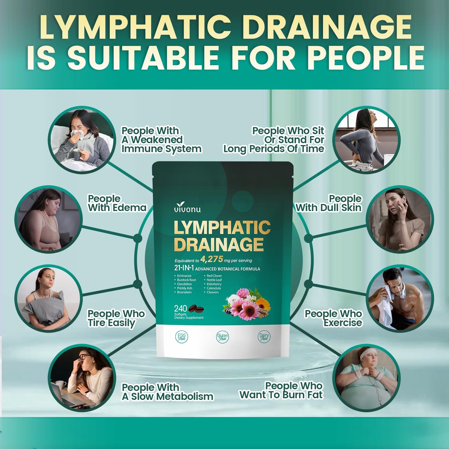 VivoNu Lymphatic Drainage Supplement Softgels, 960 Softgels