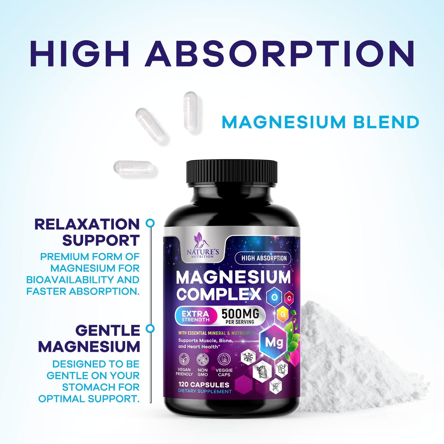 Nature's Nutrition Magnesium Complex Supplement 120 Capsules