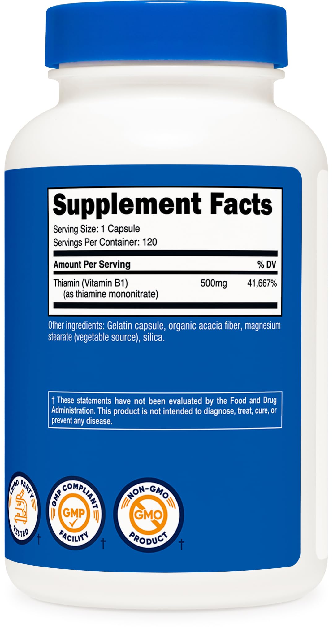 Nutricost Vitamin B1 (Thiamine) 500mg Capsule, 120 Count