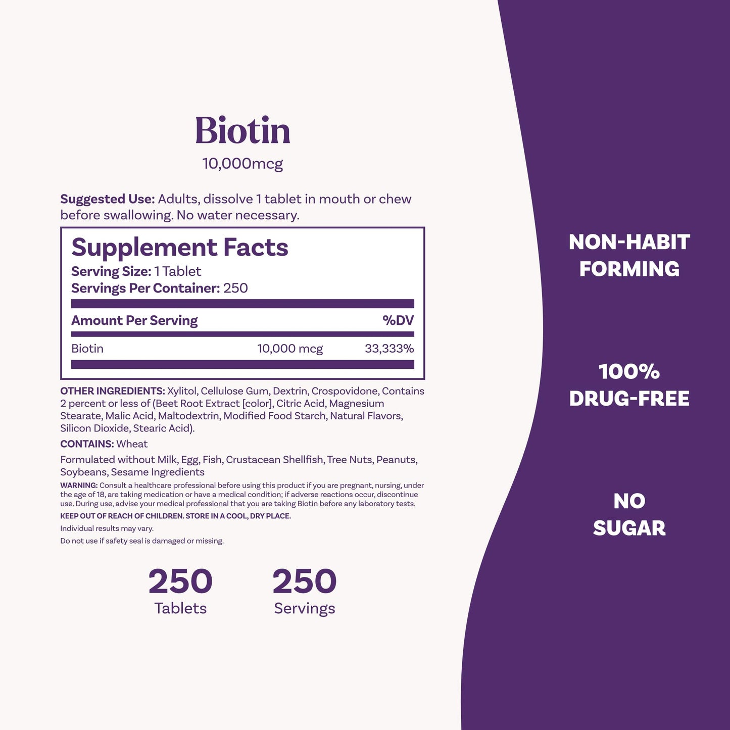 Natrol Biotin 10,000 mcg Fast Dissolve Tablets, 250 Count