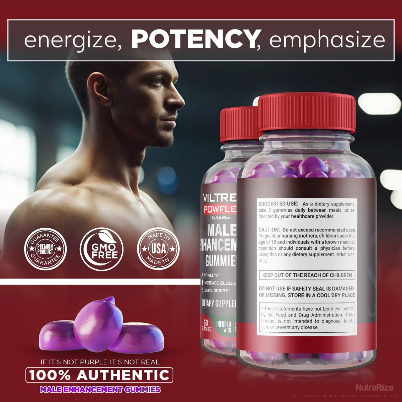 NutraRize Viltrex PowFlex for Men Gummies 60 Count