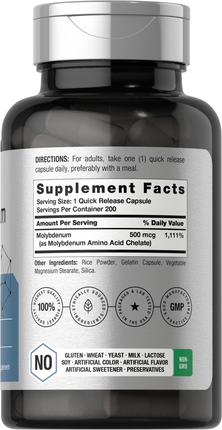 Horbäach Molybdenum Supplement 500mcg Capsules, 200 Capsules