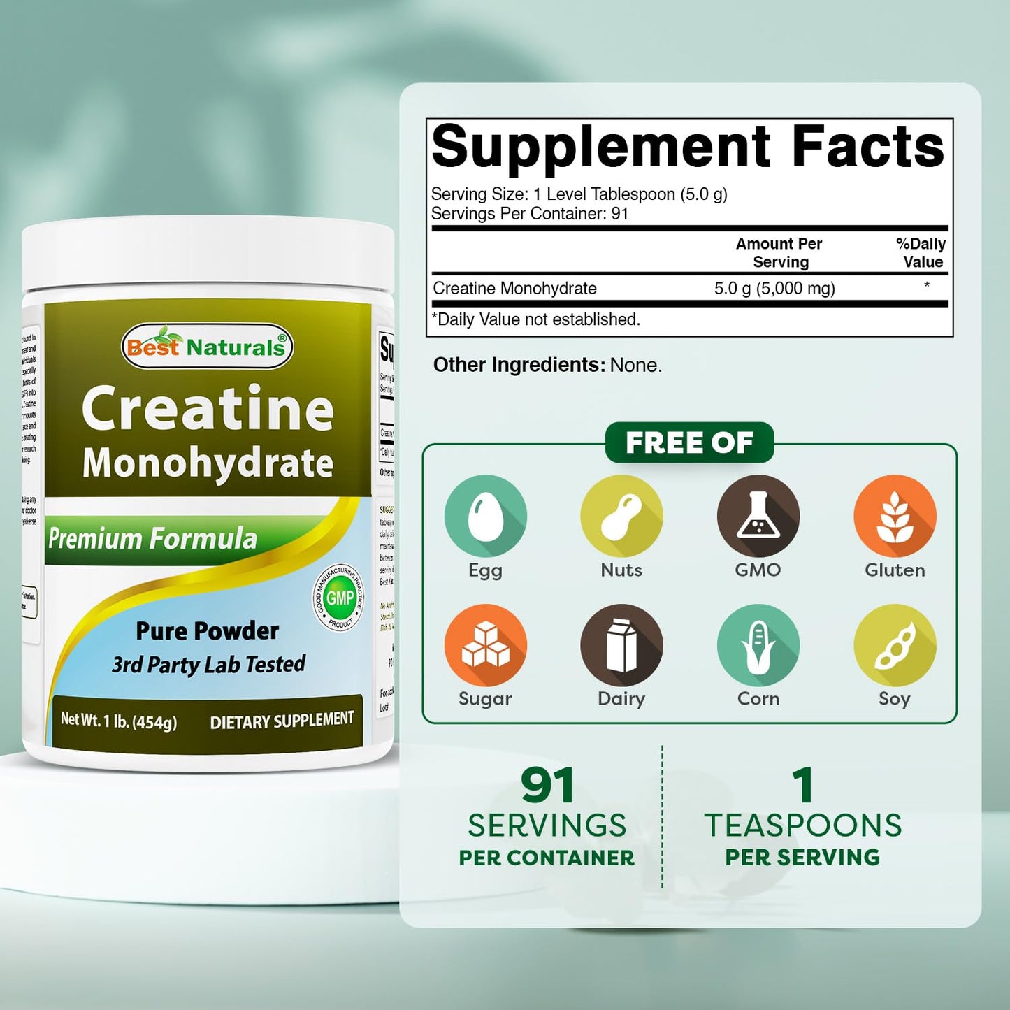 Best Naturals Creatine Monohydrate Powder, 16 oz