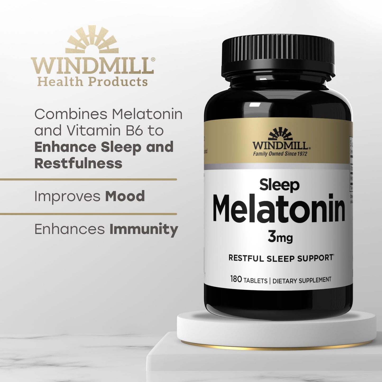 Windmill Melatonin 3mg Tablets, 180 Count