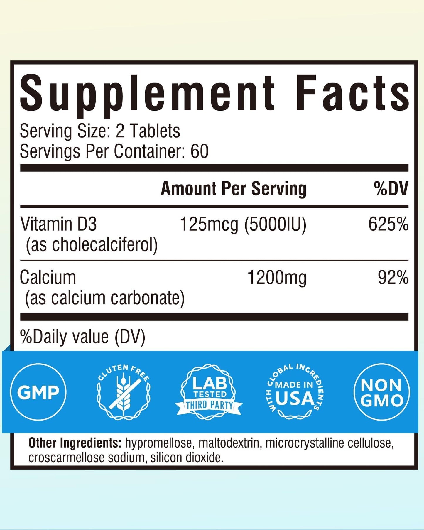 Terranics Calcium 1200 mg with Vitamin D3, High Absorption Calcium Supplement for Women and Men, Supports Bone, Teeth & Immune Health, Easy-to-Swallow Coated Tablets, 120 Count