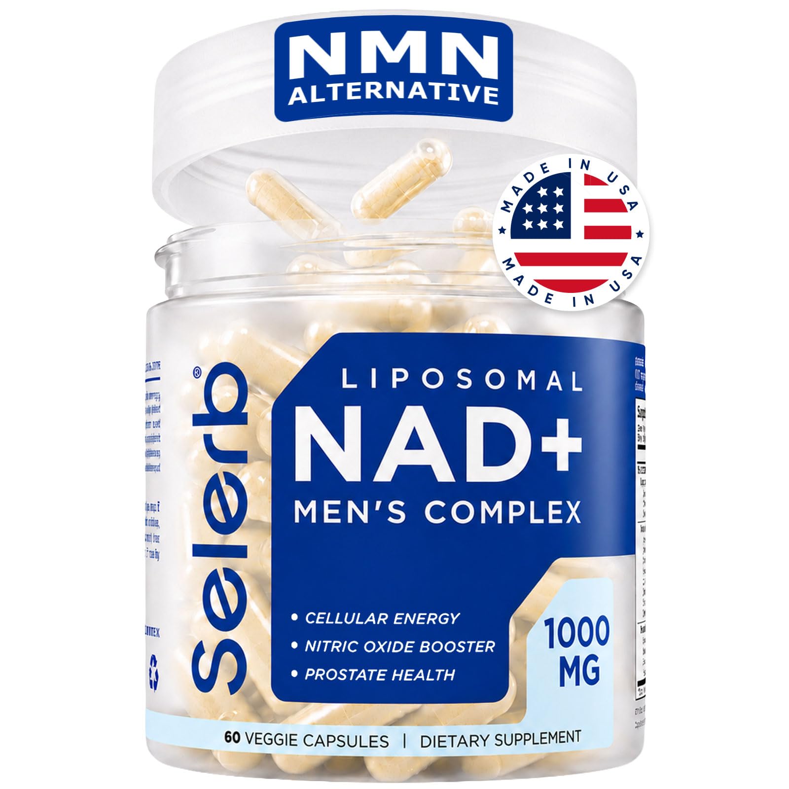 Selerb NAD Supplement for Men – Liposomal NAD+ NMN Alternative Nitric Oxide Prostate Health Supplements with Resveratrol, CoQ10, L-Citrulline and Lycopene for Anti-Aging & Cellular Energy Support, Capsule, 60 Capsules