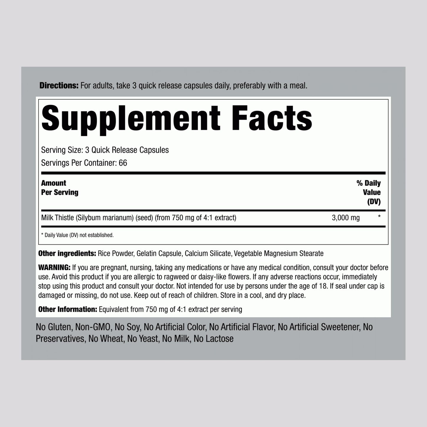 Piping Rock Milk Thistle Supplement Capsules 200