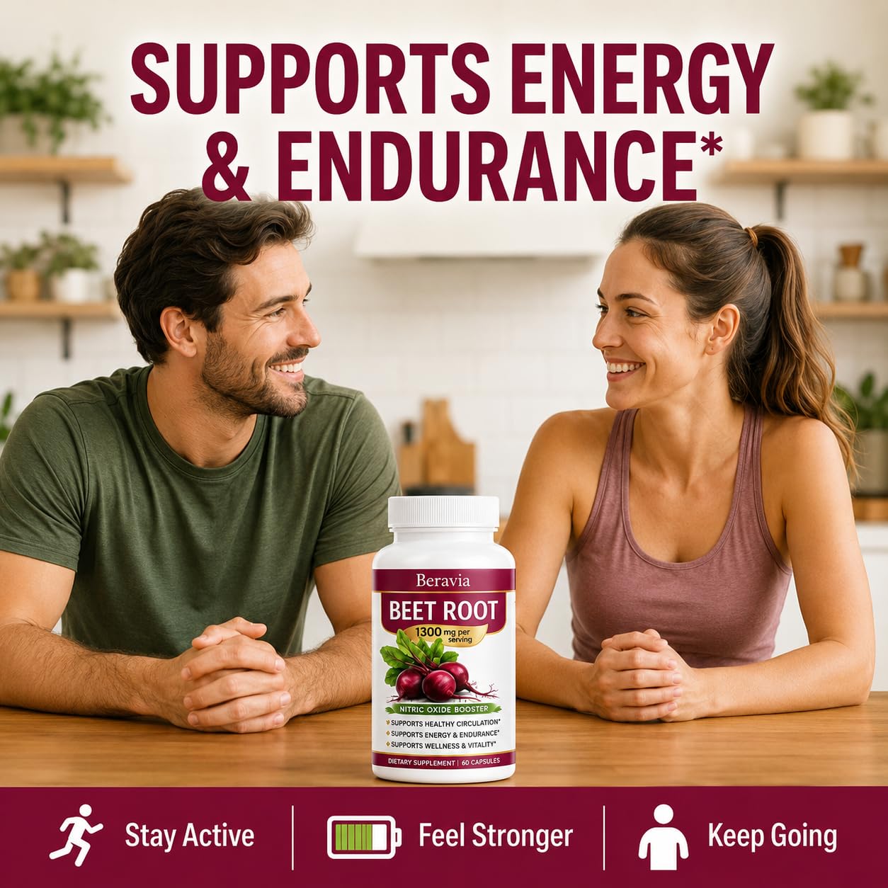 Beravia Organic Beetroot 1300mg Capsules, 60 Count