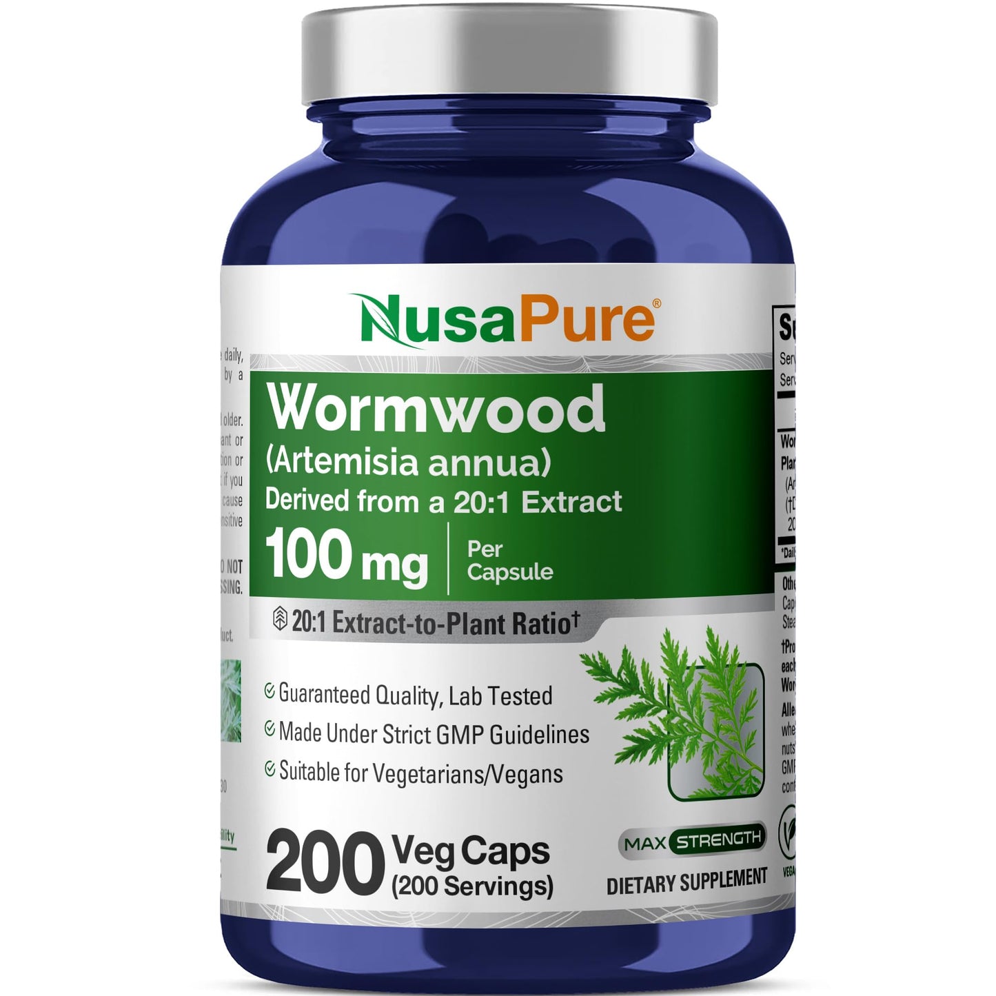 NusaPure Wormwood 100mg Capsules, 200 Count