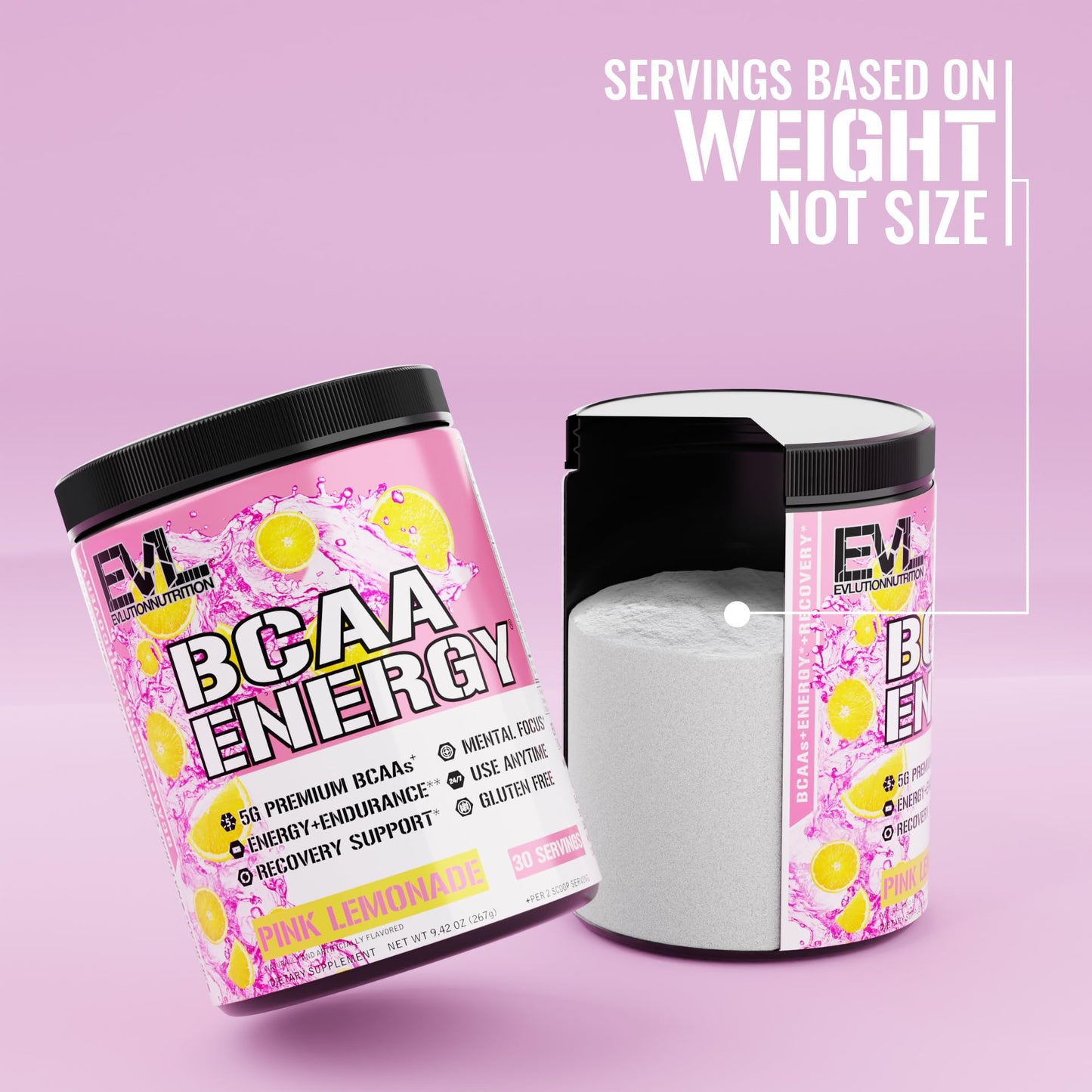 Evlution Replenishing BCAAs Powder, Pre & Post Workout, Pink Lemonade & Cherry Lime, 30 Servings