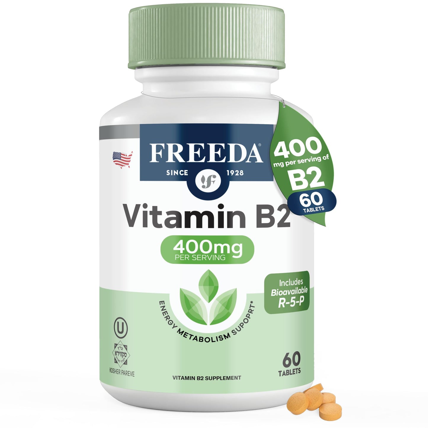 FREEDA Vitamin B2 400mg Riboflavin Supplement 60 Tablets