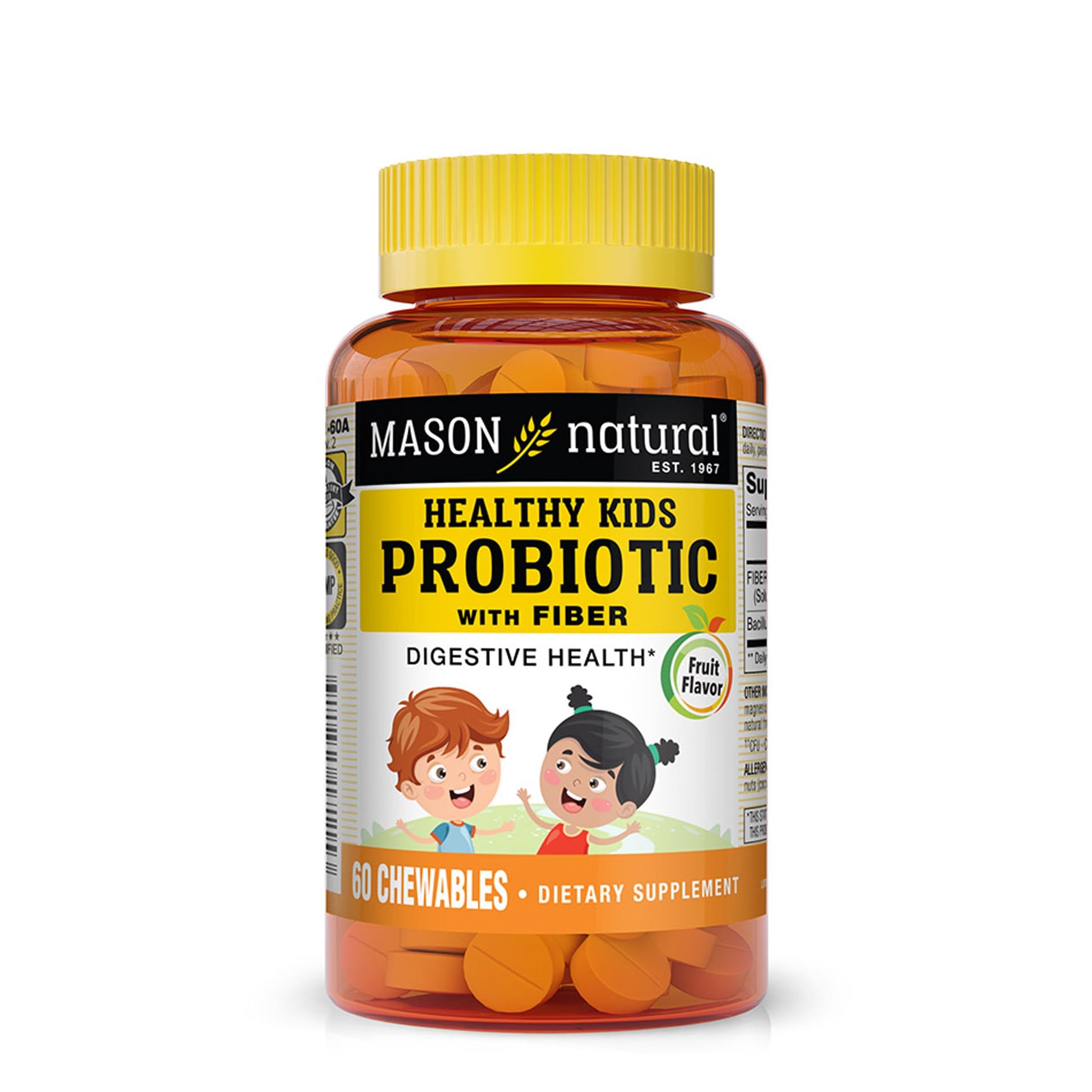 MASON NATURAL Healthy Kids Probiotic with Fiber - Healthy Digestive Function, Improved Gut Health Chewable 60 Count
