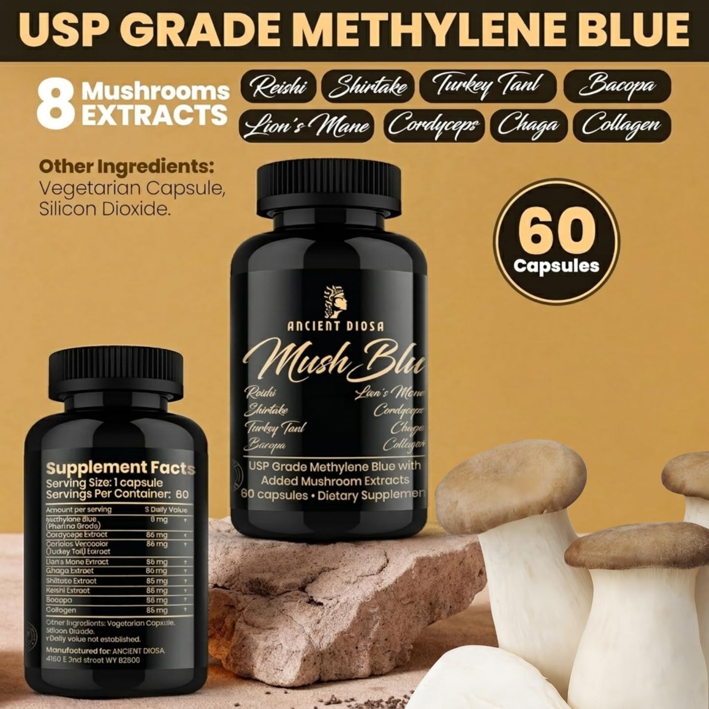 ANCIENT DIOSA Methylene Blue USP Pharmaceutical Grade 60 Capsules