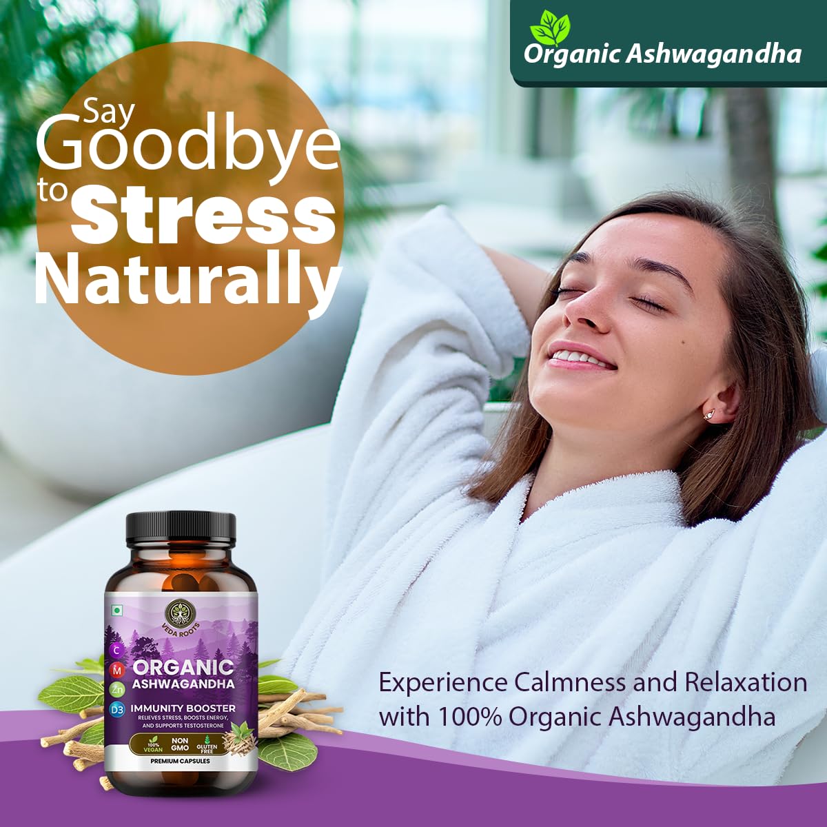 VEDA ROOTS Ashwagandha KSM 66 Capsule, 60 Capsules