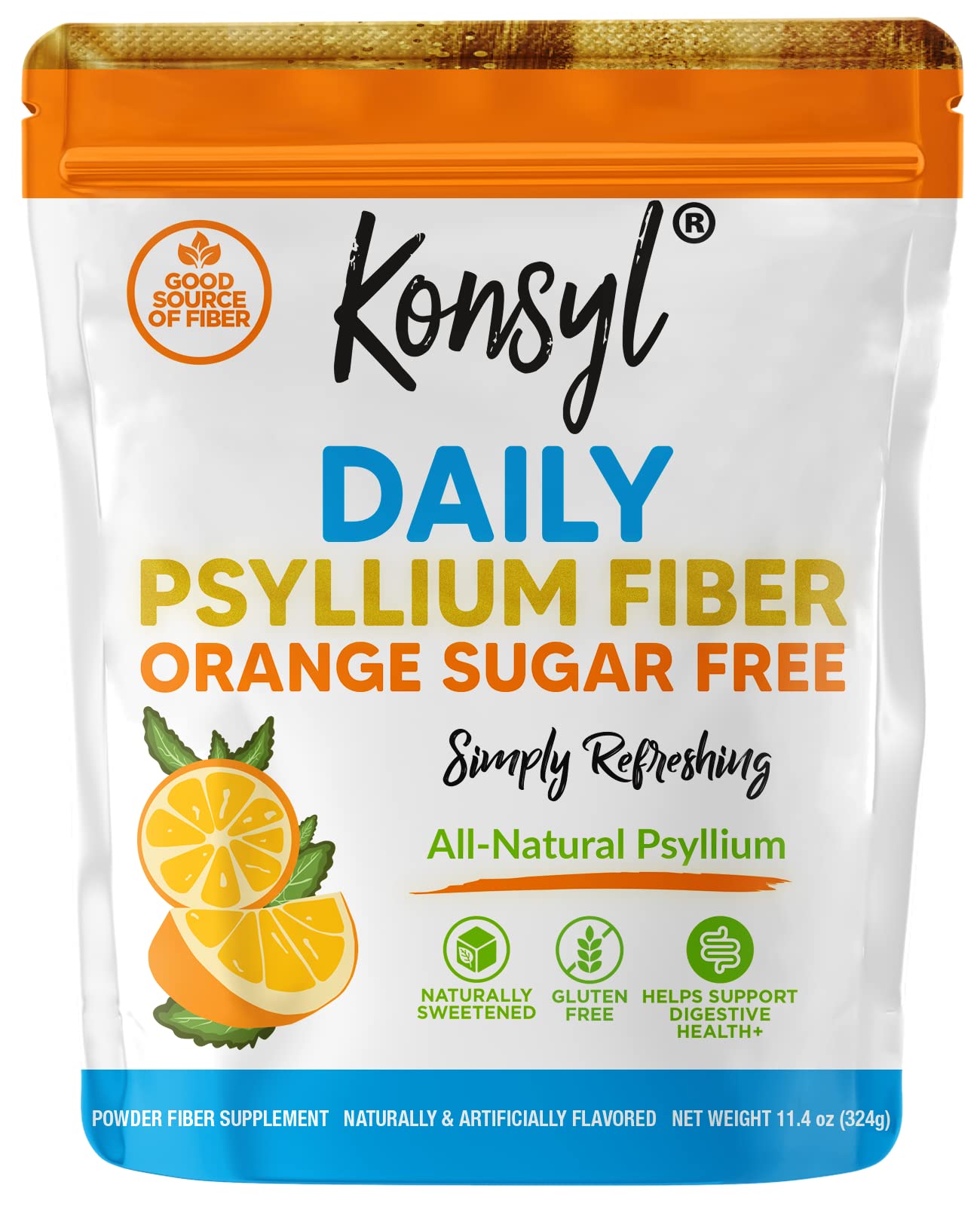 Konsyl Psyllium Fiber Orange Sugar Free Powder 11.4 oz