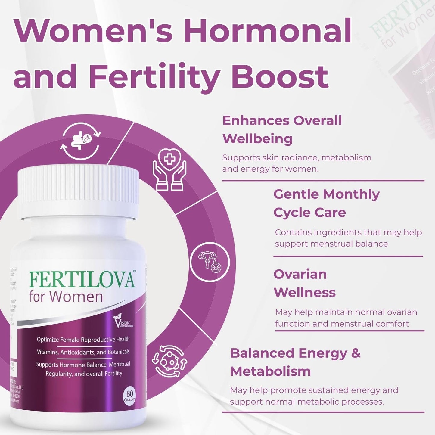 Vision Nutraceuticals Fertility Support Supplement for Women Capsules 60 Count