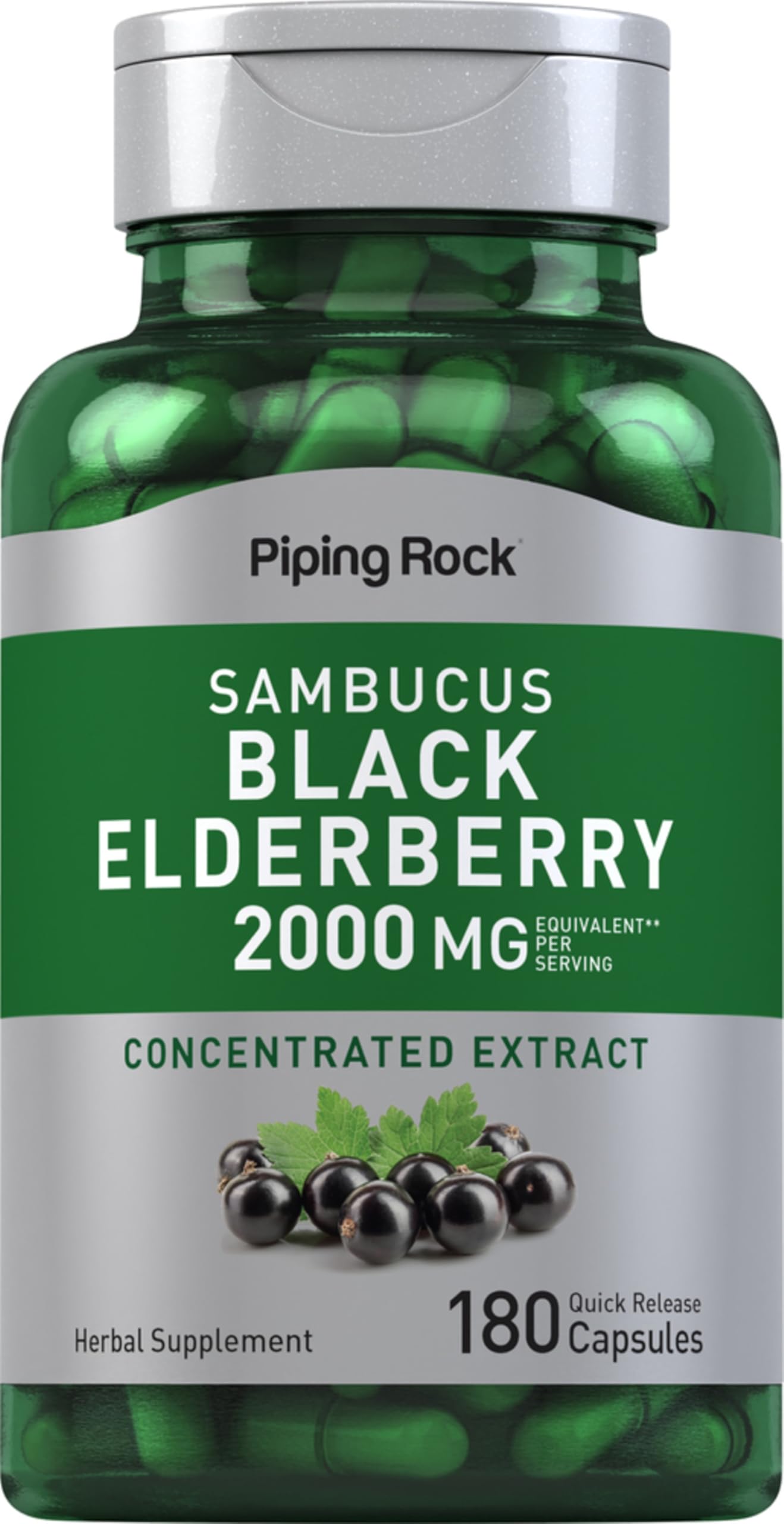Piping Rock Black Elderberry Capsules 180 Count