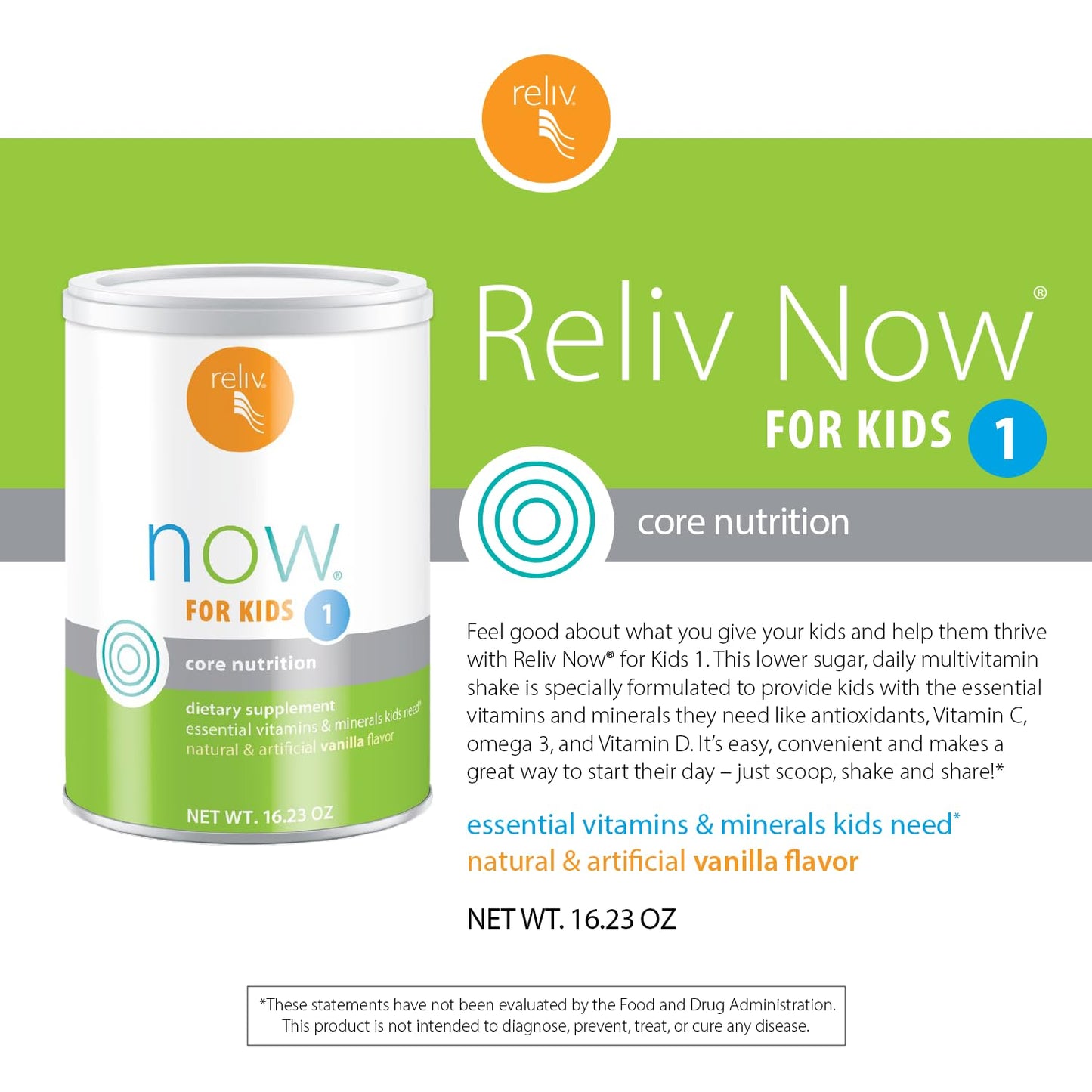 RELIV Now for Kids 1 Vanilla Powder, 16.23
