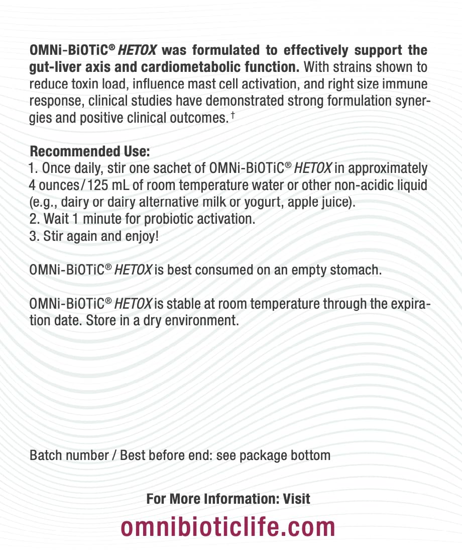 OMNi BiOTiC HETOX Probiotic Liver Detox - Bifidobacterium & Lactobacillus Probiotic Supplement - Hypoallergenic Gut-Liver Support - Non-GMO Detox Cleanse for Men and Women Powder 6.3
