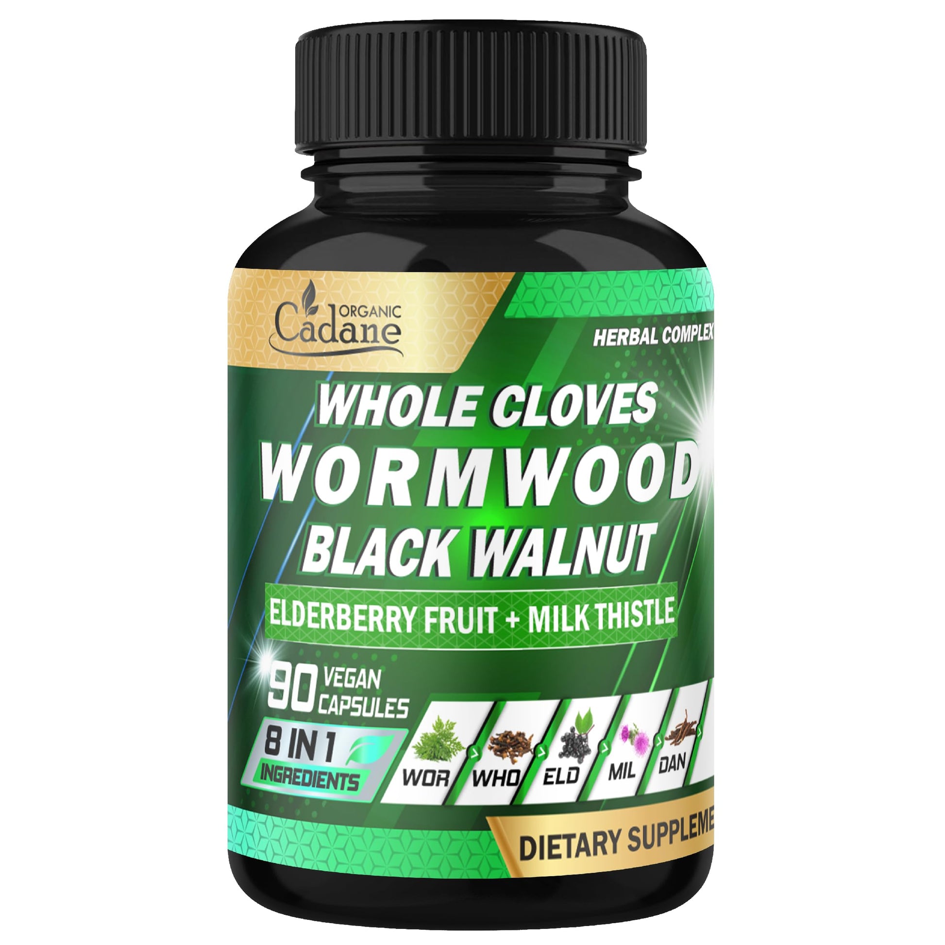 Organic Cadane Wormwood Whole Cloves Black Walnut Digestive & Herbal Support 90 Capsules
