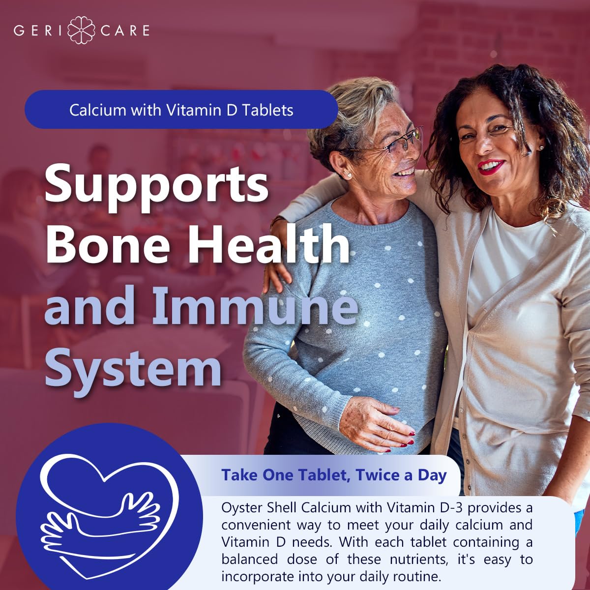 GeriCare Oyster Shell Calcium 500mg + Vitamin D Tablet, 1000 Count
