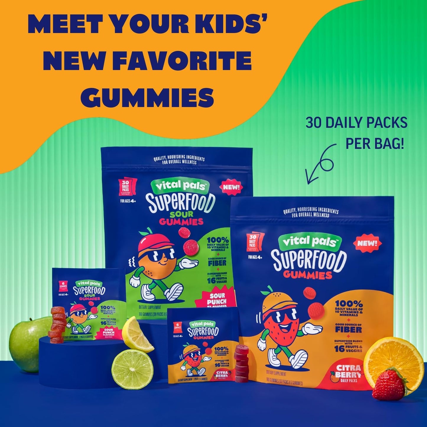 Vital Pals Sour Punch Superfood Gummies for Kids Gummy 30 Count