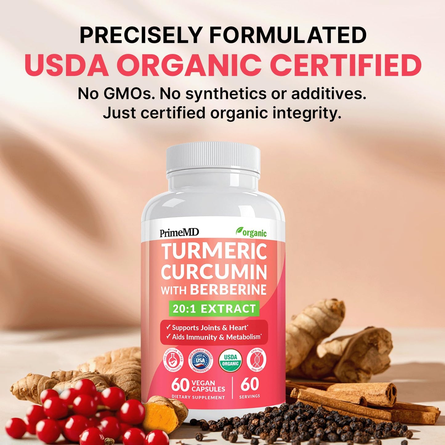PrimeMD 5-in-1 USDA Organic Turmeric Curcumin Capsule 60 Count