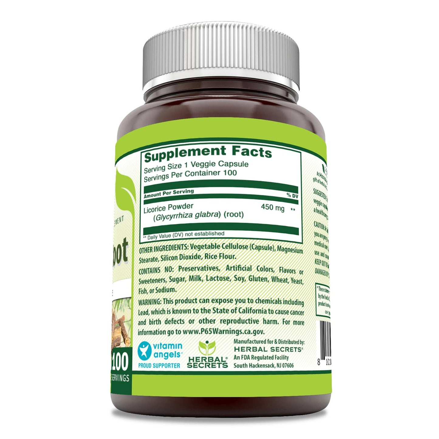 Herbal Secrets Licorice Root 450 mg Capsules 100
