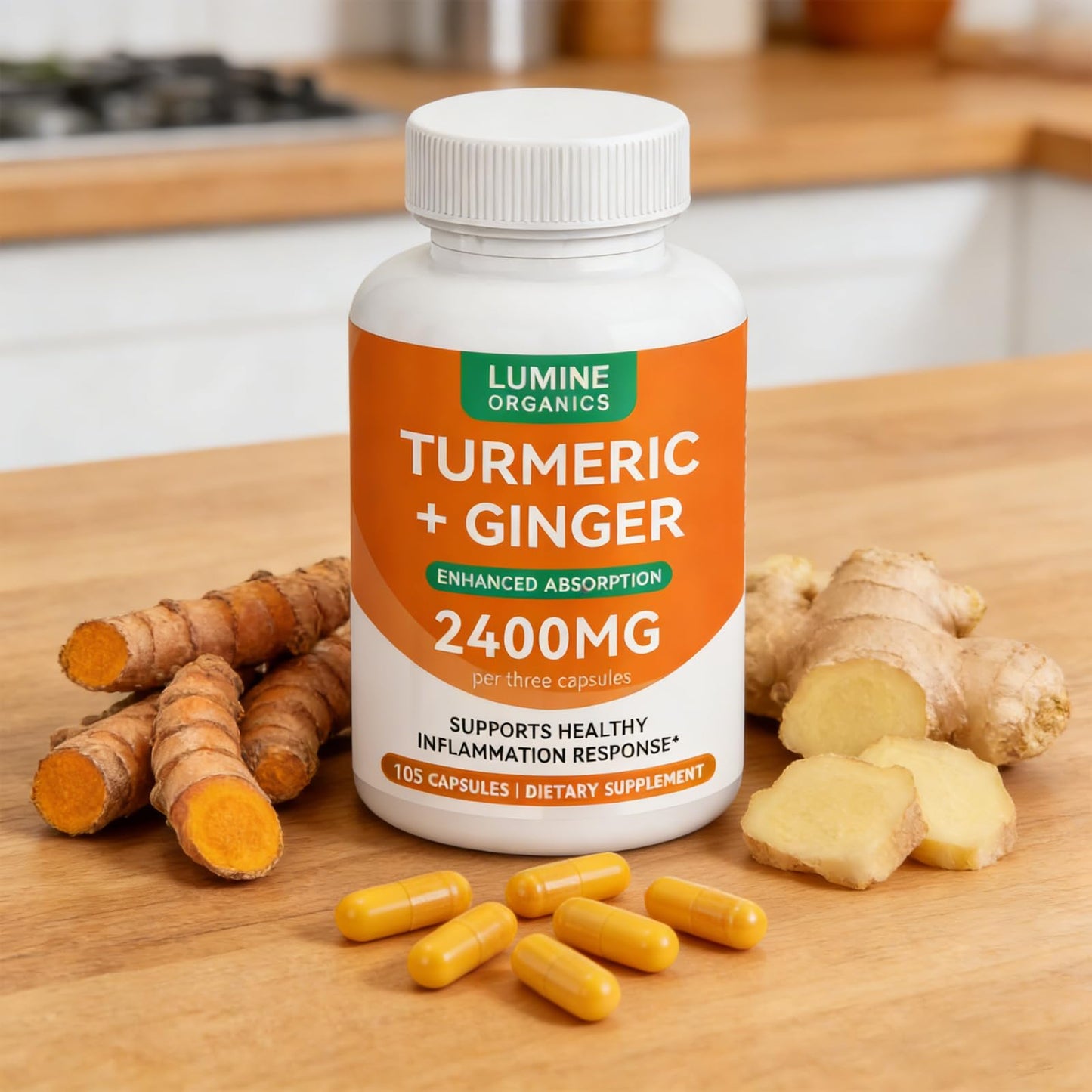 Lumine Organics Turmeric Curcumin Supplement with 95% Curcuminoids, 2400mg Turmeric Extract per Serving, 105 Capsules